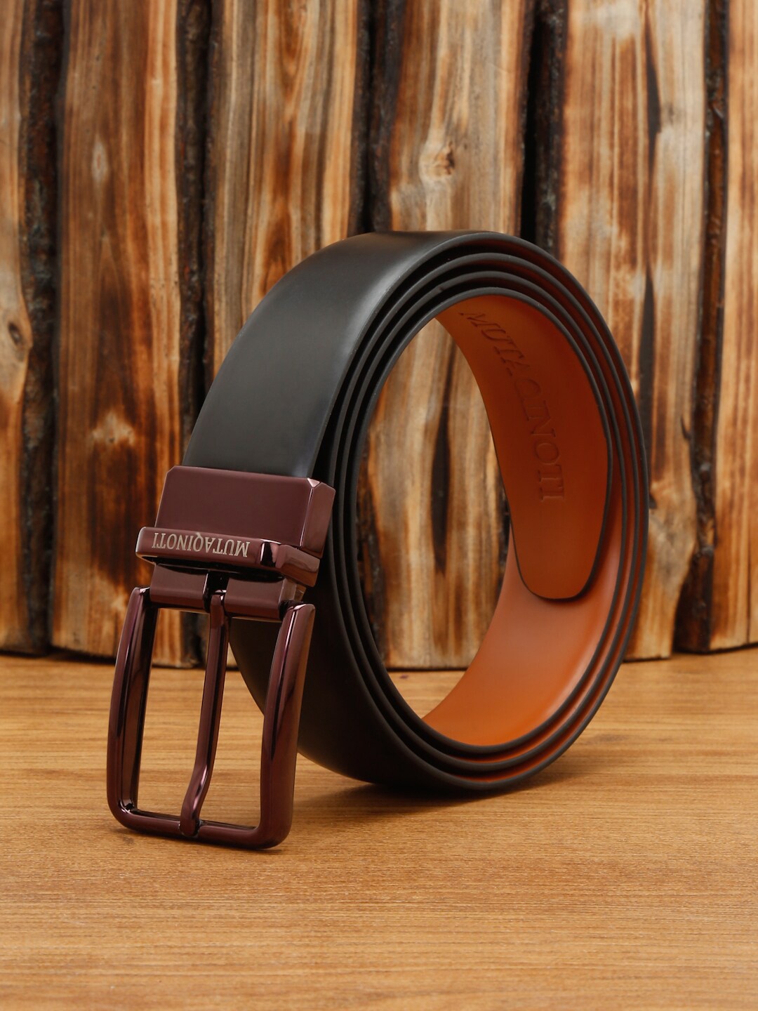 

MUTAQINOTI Men Reversible Leather Formal Belt, Black
