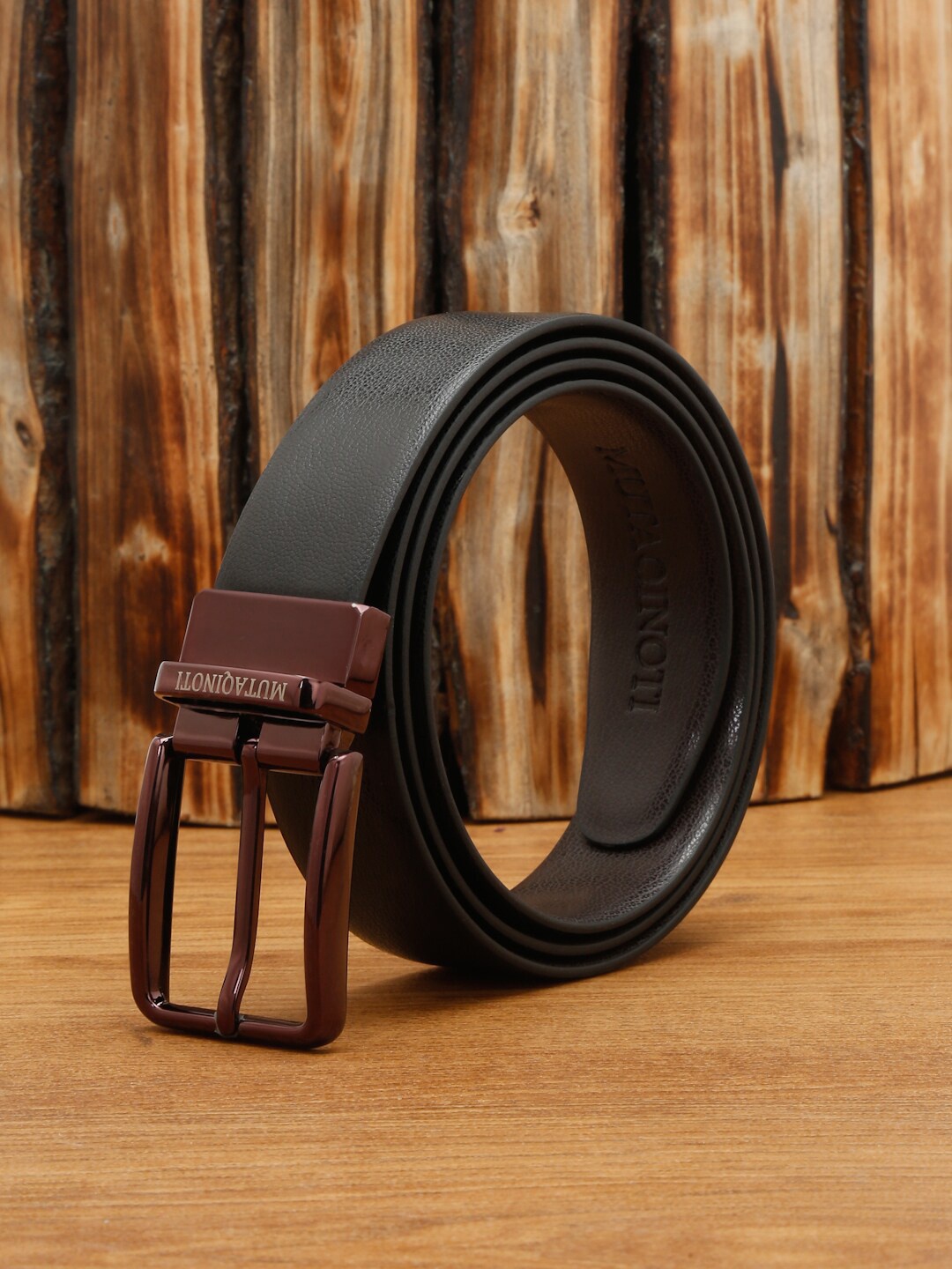 

MUTAQINOTI Men Leather Textured Reversible Formal Belt, Black