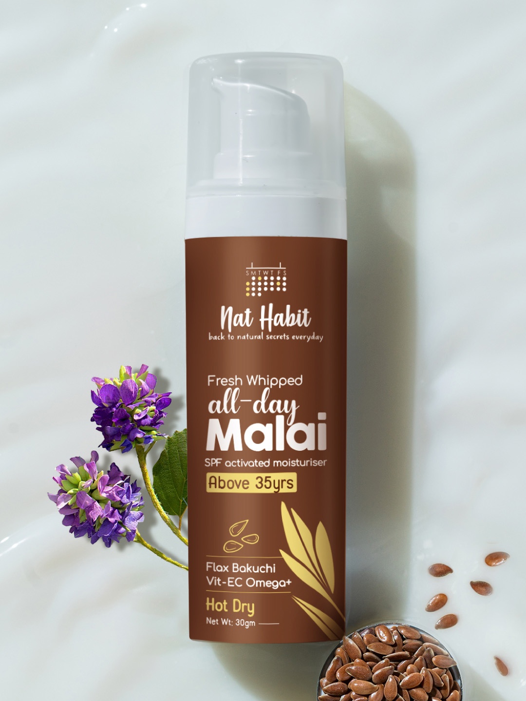 

Nat Habit Fresh Whipped All Day Malai Moisturizer with Flax Bakuchi - 30 g, Brown