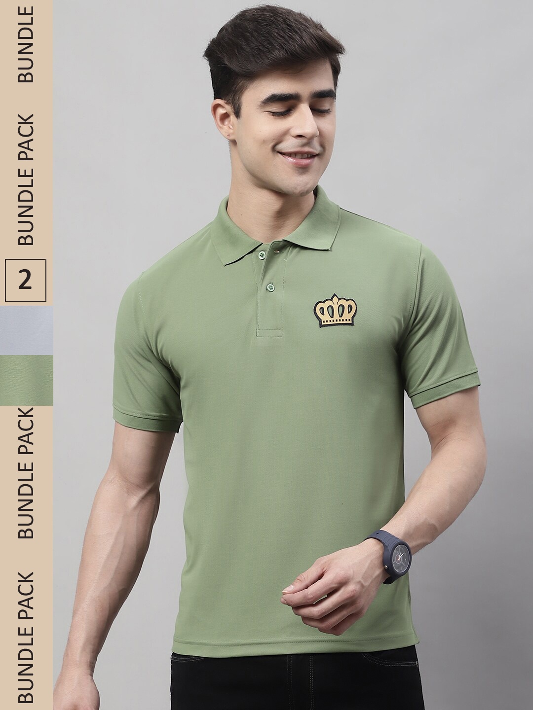 

Obaan Pack of 2 Polo Collar Cotton T-shirts, Green
