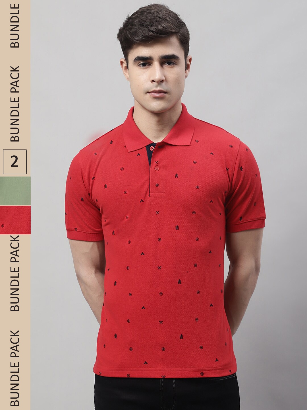 

Obaan Pack Of 2 Polo Collar Cotton T-shirt, Red