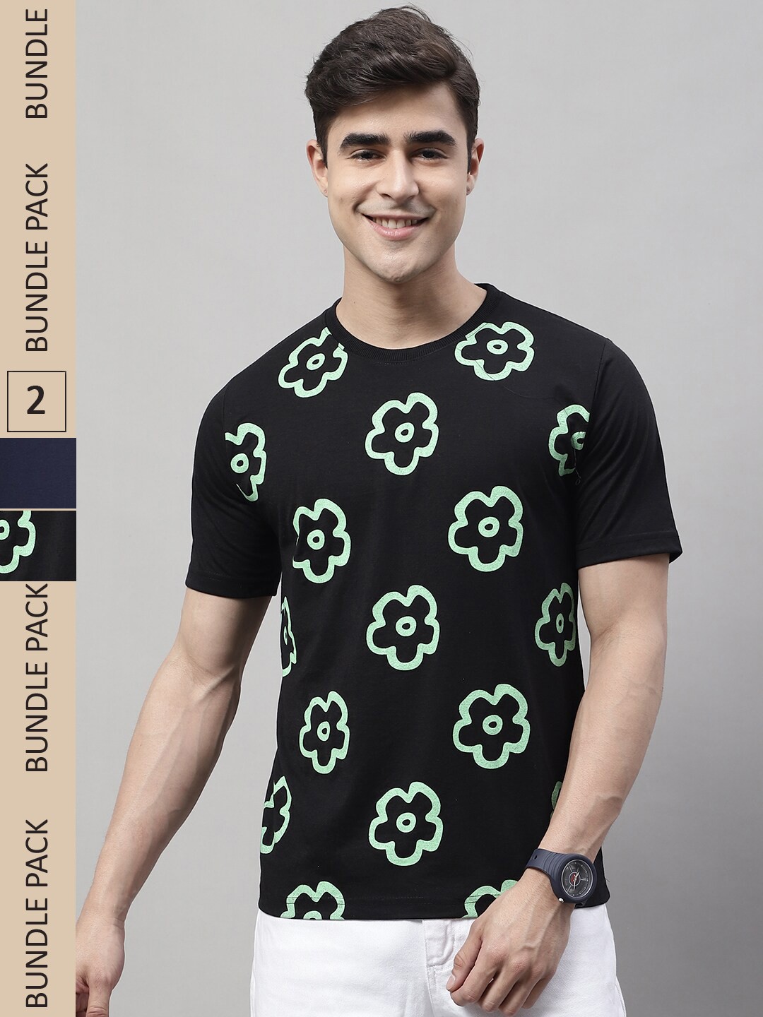 

Obaan Pack Of 2 Floral Printed T-shirt, Black