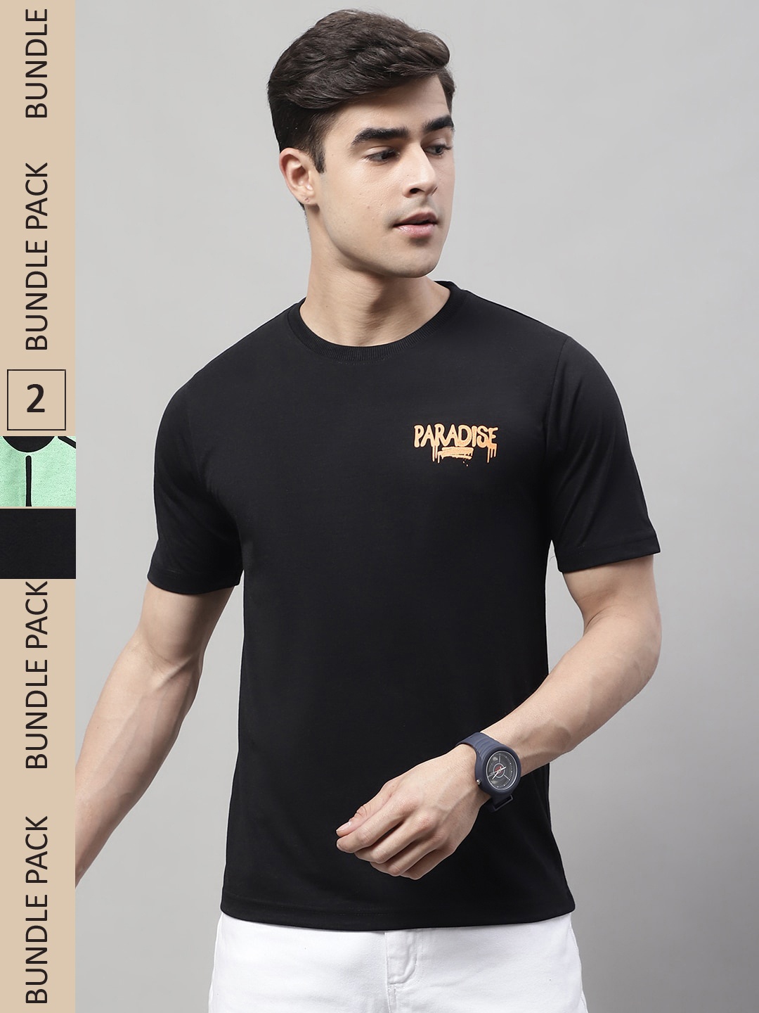 

Obaan Pack Of 2 Typography Printed T-shirt, Black
