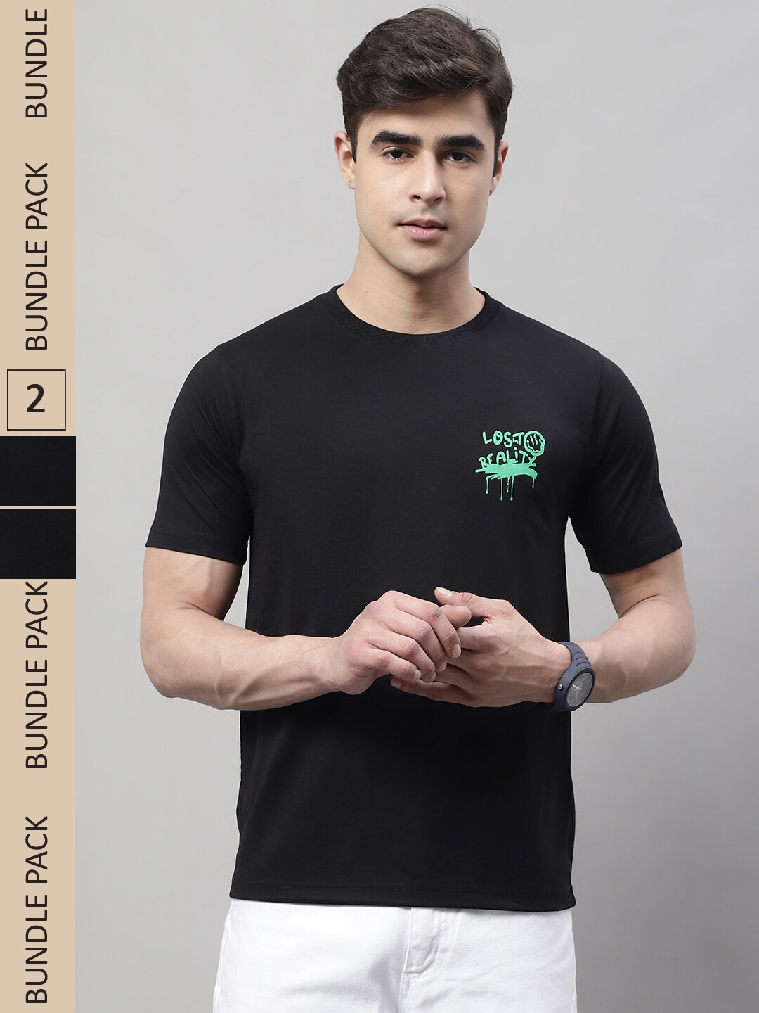 

Obaan Pack Of 2 Graphic Printed T-shirt, Black