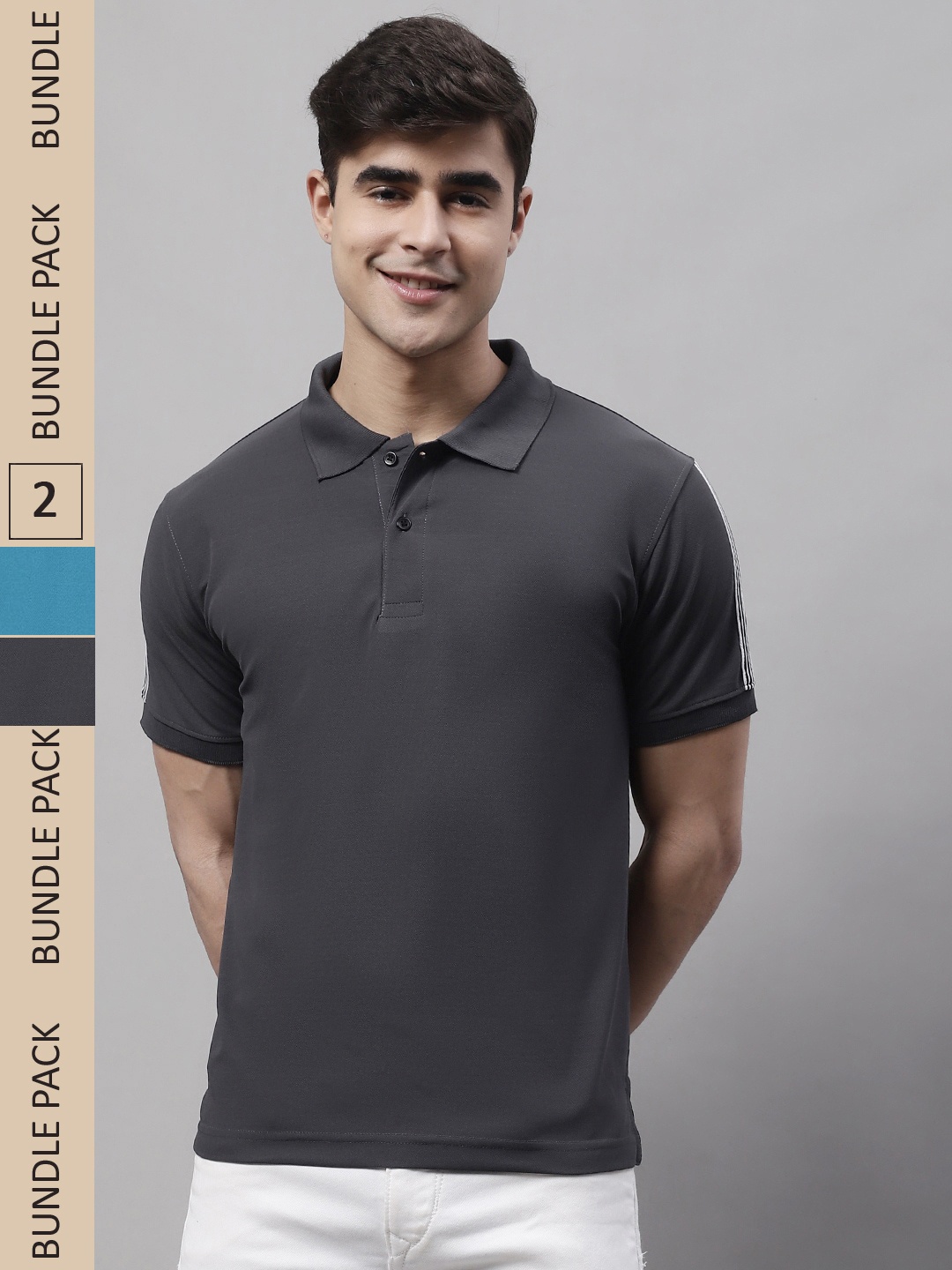 

Obaan Pack Of 2 Polo Collar Cotton T-shirt, Grey