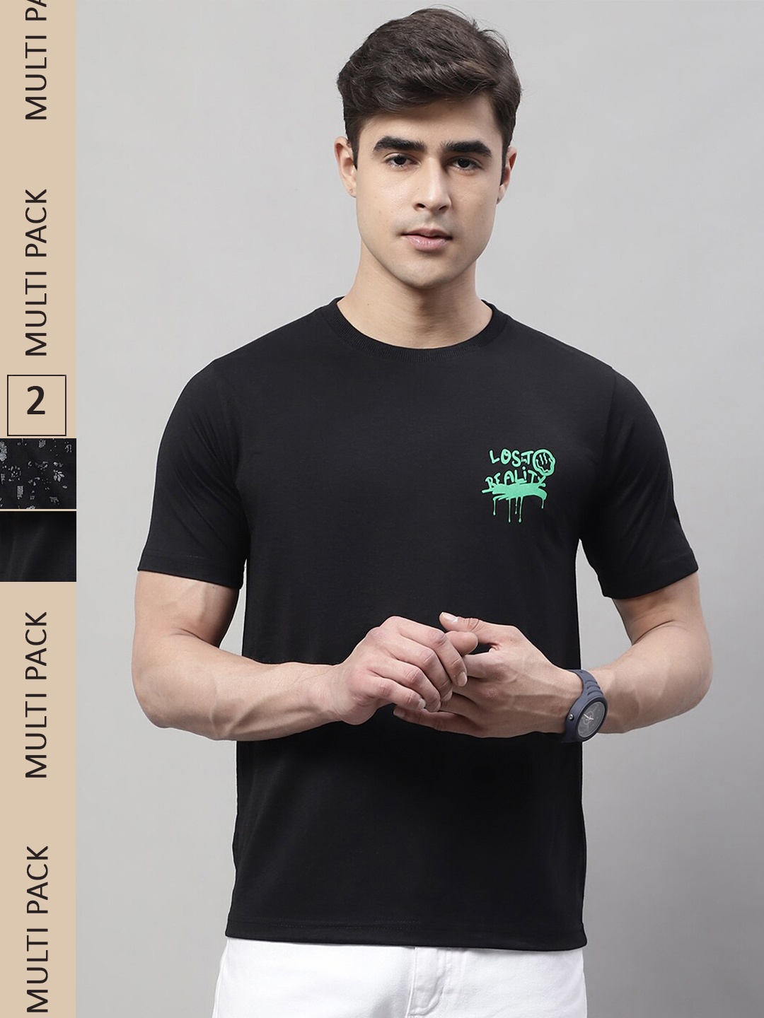 

Obaan Pack of 2 Polo Collar Cotton T-shirts, Black