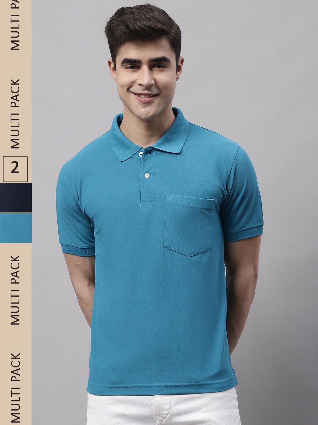

Obaan Pack Of 2 Polo Collar Regular Fit Cotton T-shirt, Blue