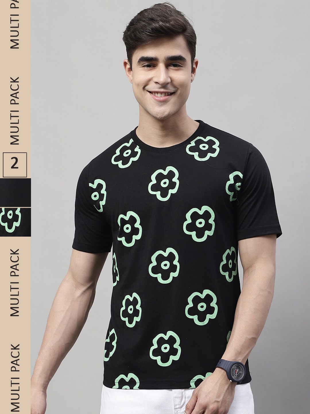 

Obaan Pack of 2 Polo Collar Cotton T-shirt, Black