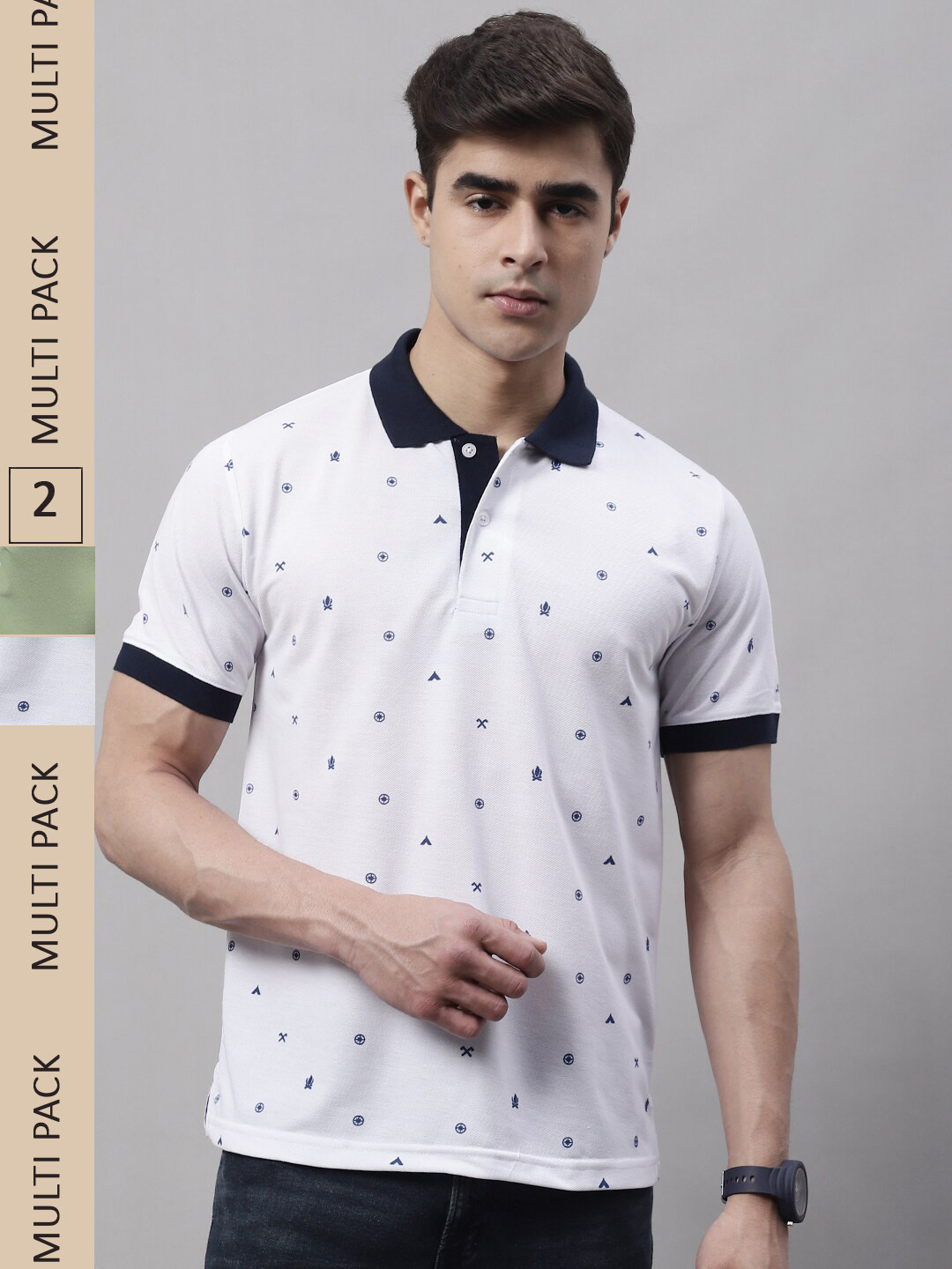 

Obaan Pack Of 2 Polo Collar Conversational Printed T-shirt, White