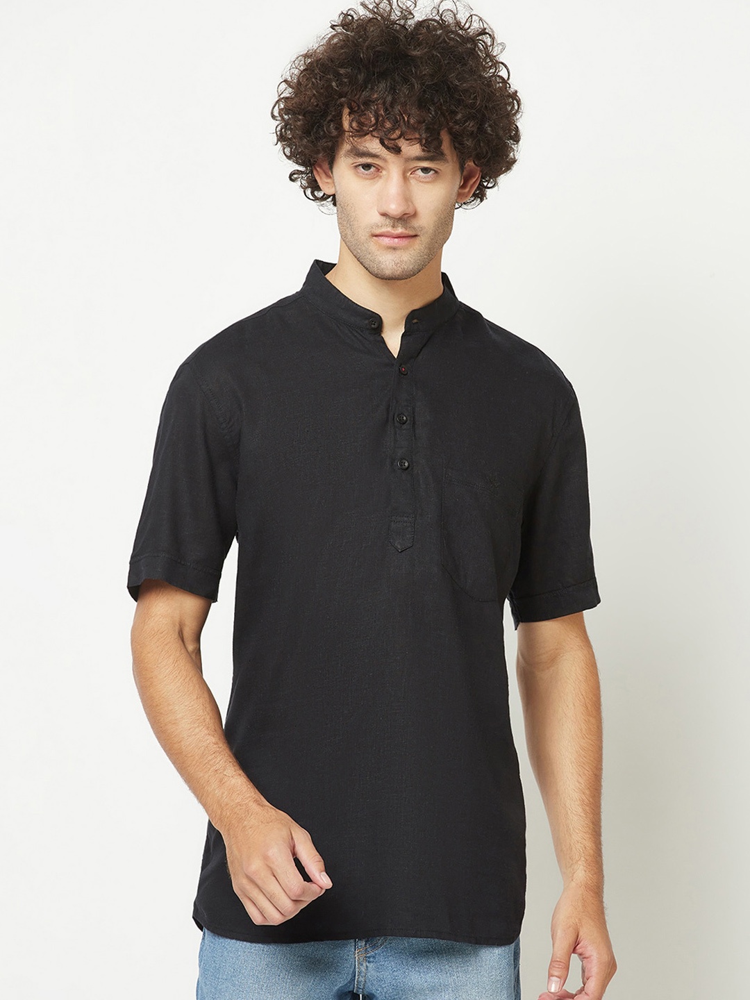 

Crimsoune Club Mandarin Collar Straight Kurta, Black