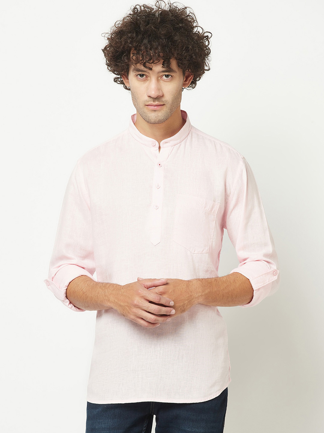 

Crimsoune Club Band Collar Straight Kurta, Pink