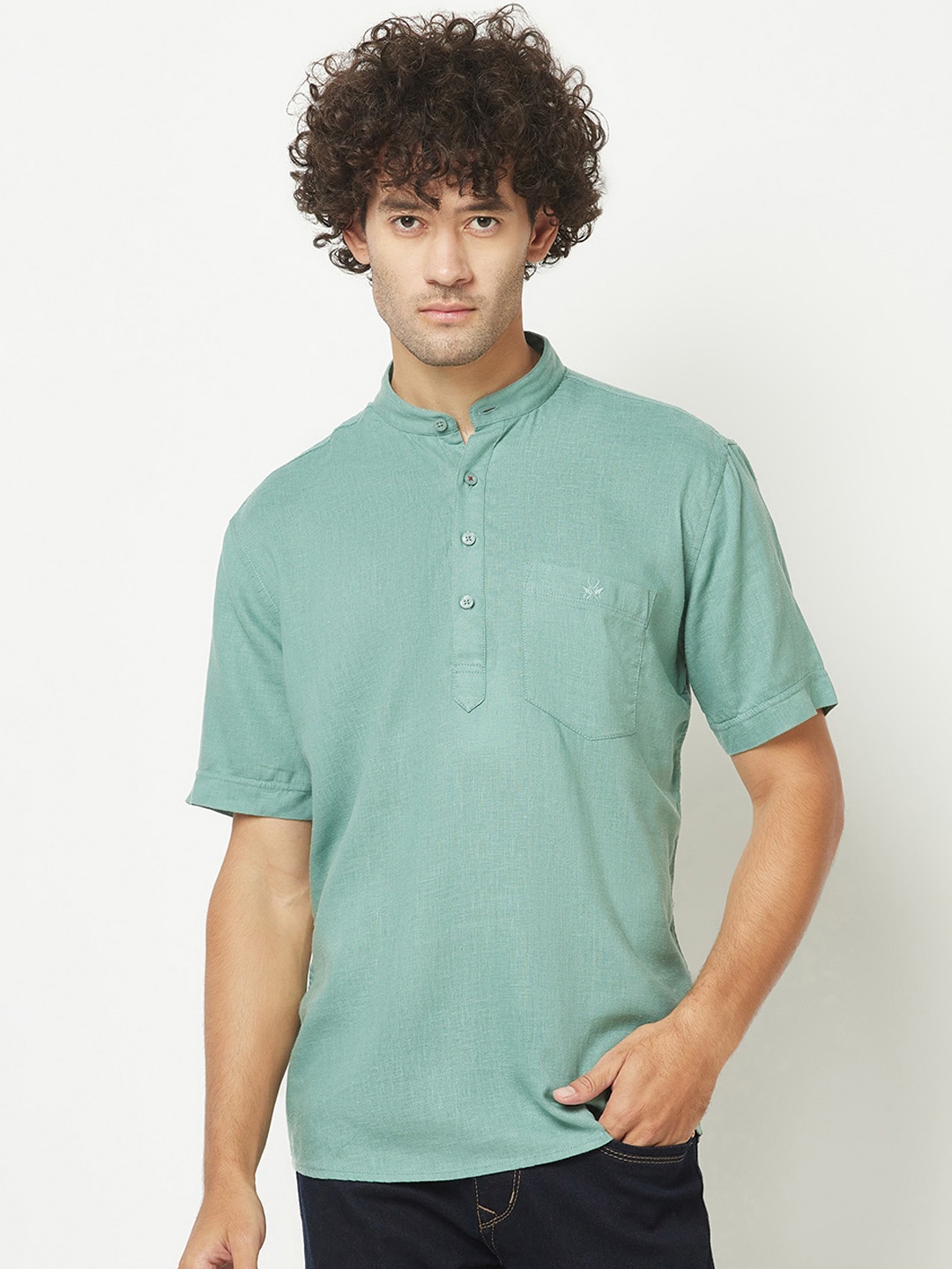 

Crimsoune Club Mandarin Collar Straight Shirt, Green