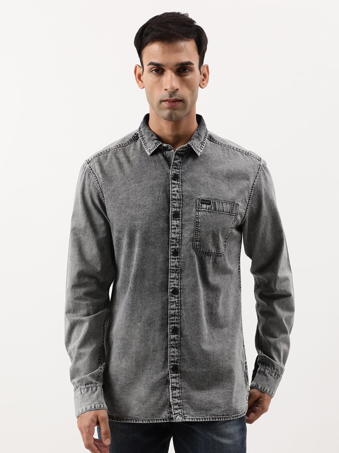 

Wrangler Regular Fit Faded Twill Cotton Casual Shirt, Black