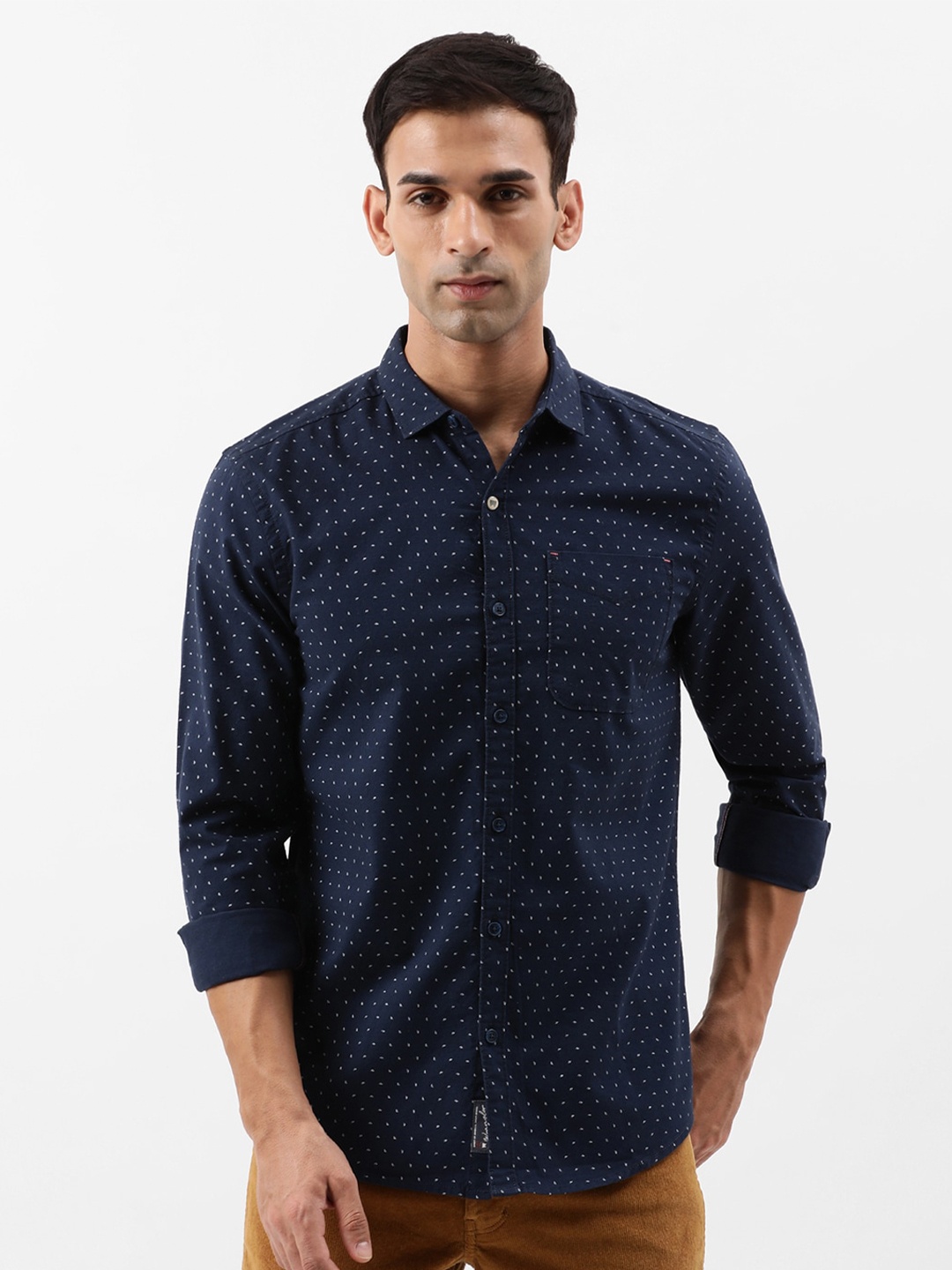 

Wrangler Micro Ditsy Printed Oxford Cotton Casual Shirt, Blue