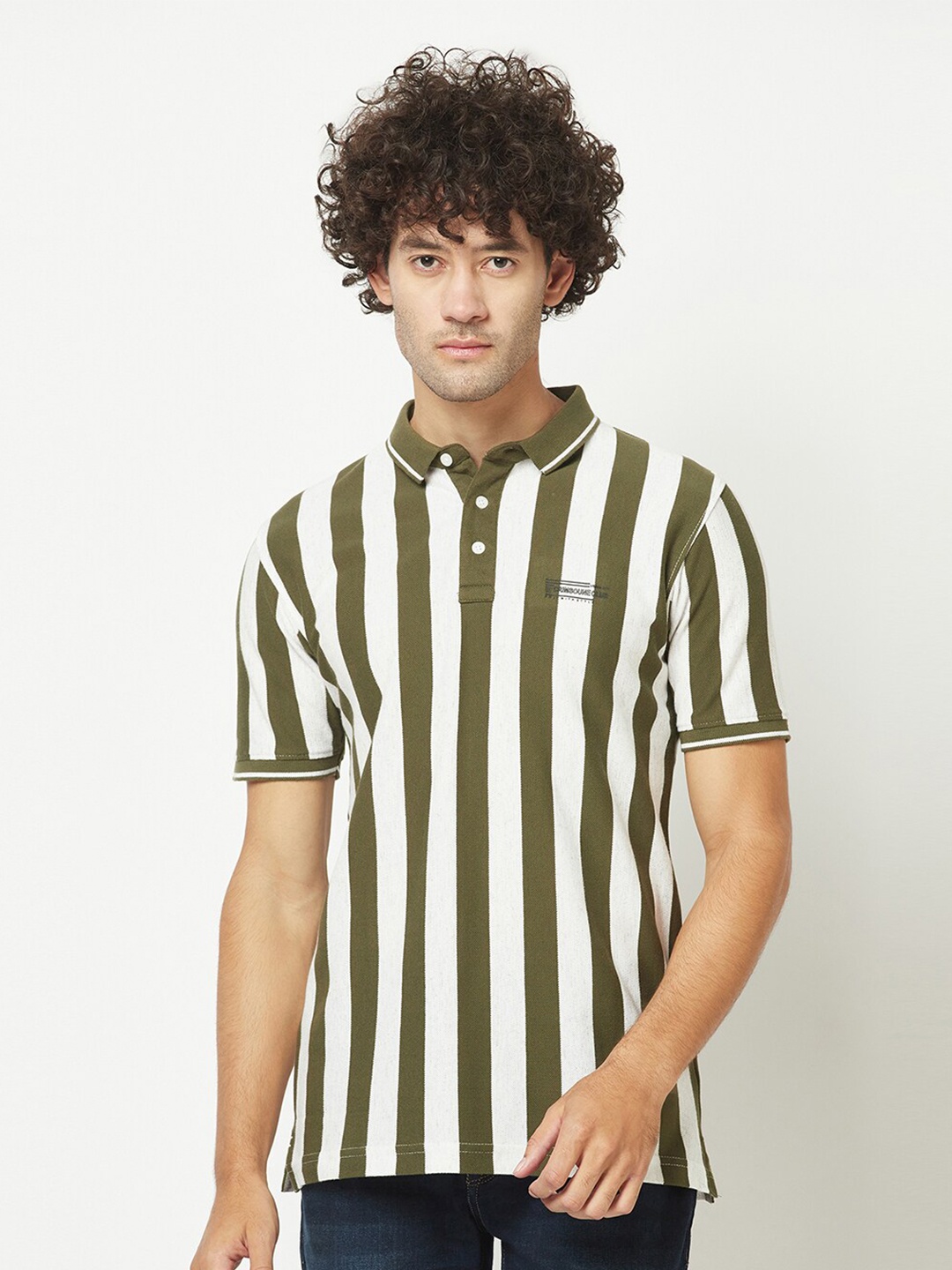 

Crimsoune Club Striped Polo Collar T-shirt, Olive
