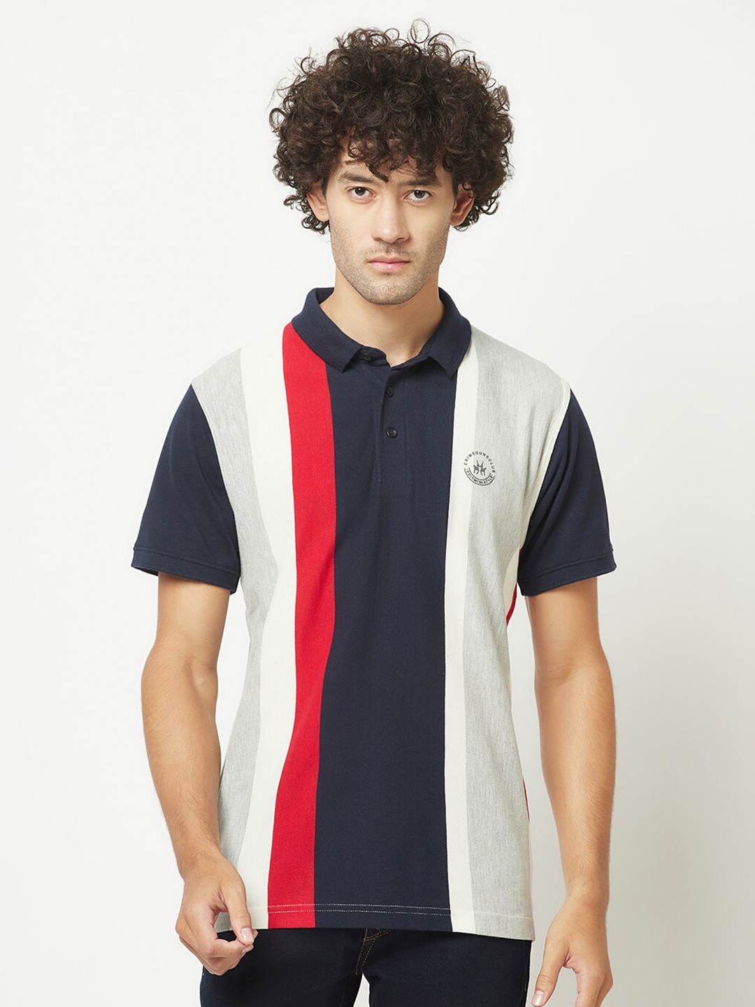 

Crimsoune Club Striped Polo Collar T-shirt, Navy blue