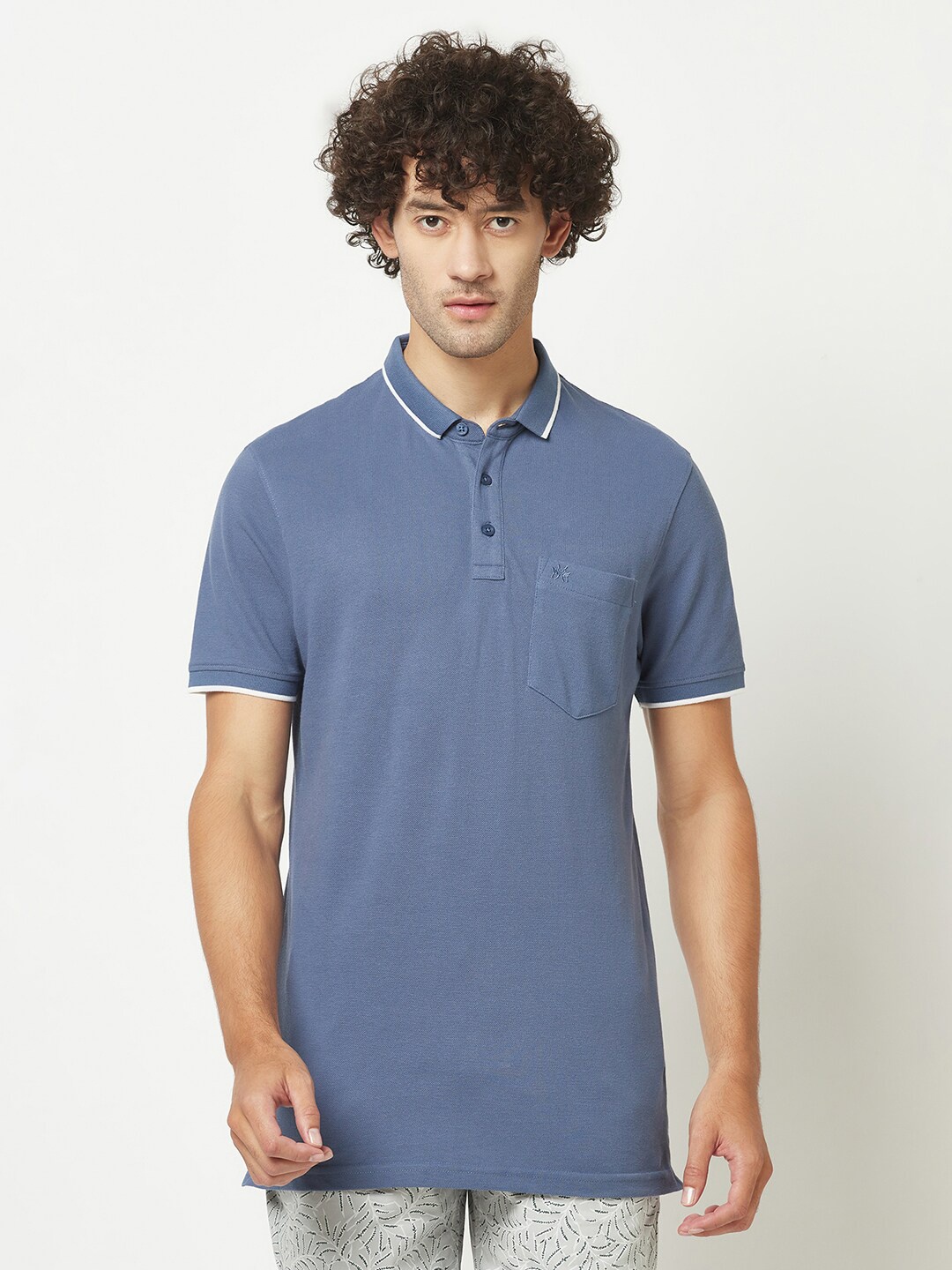 

Crimsoune Club Polo Collar Regular Fit Cotton T-shirt, Blue