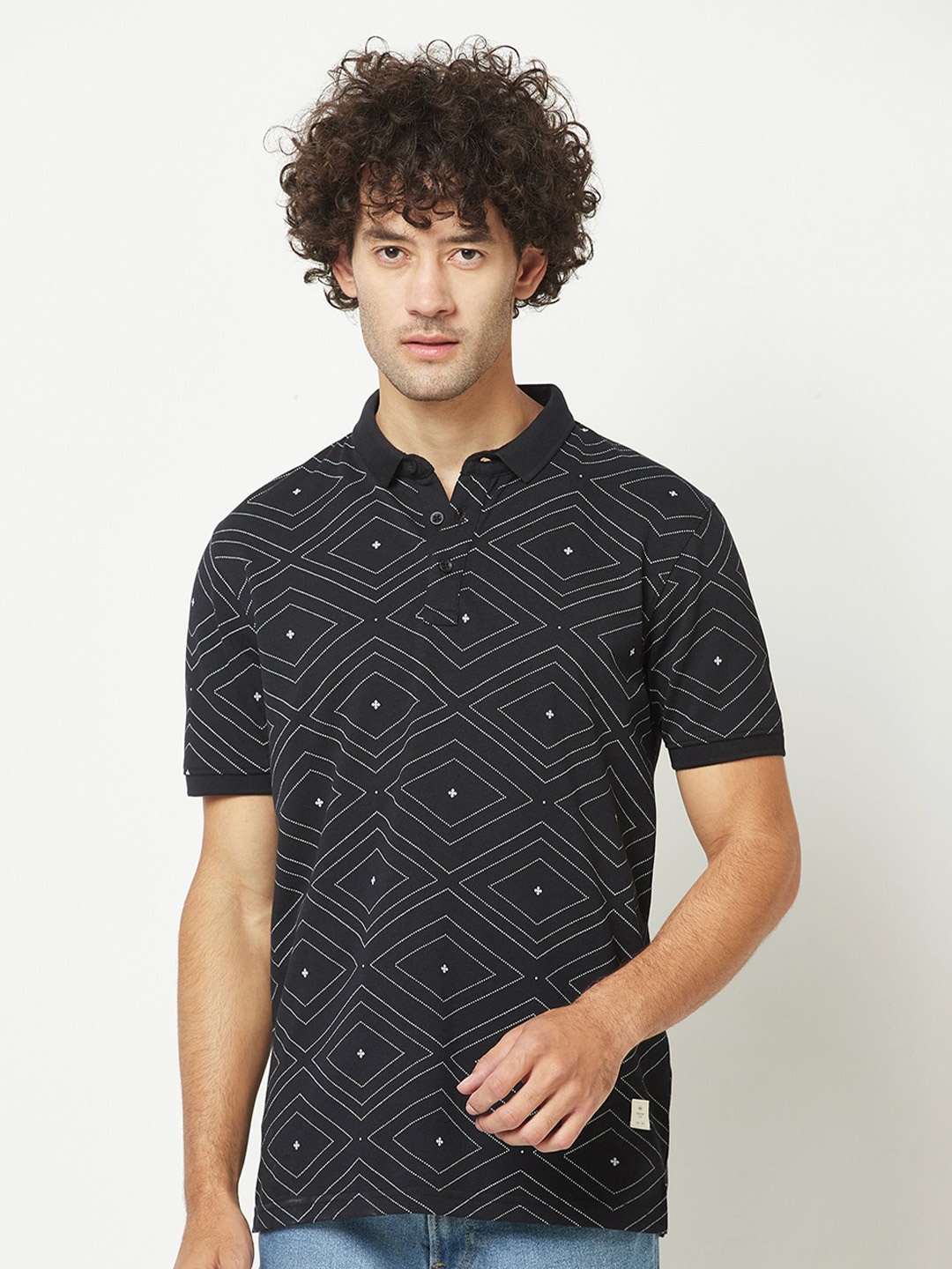 

Crimsoune Club Geometric Printed Polo Collar T-shirt, Blue