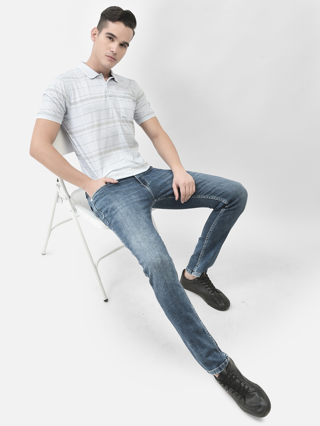 

Crimsoune Club Striped Polo Collar T-shirt, Off white