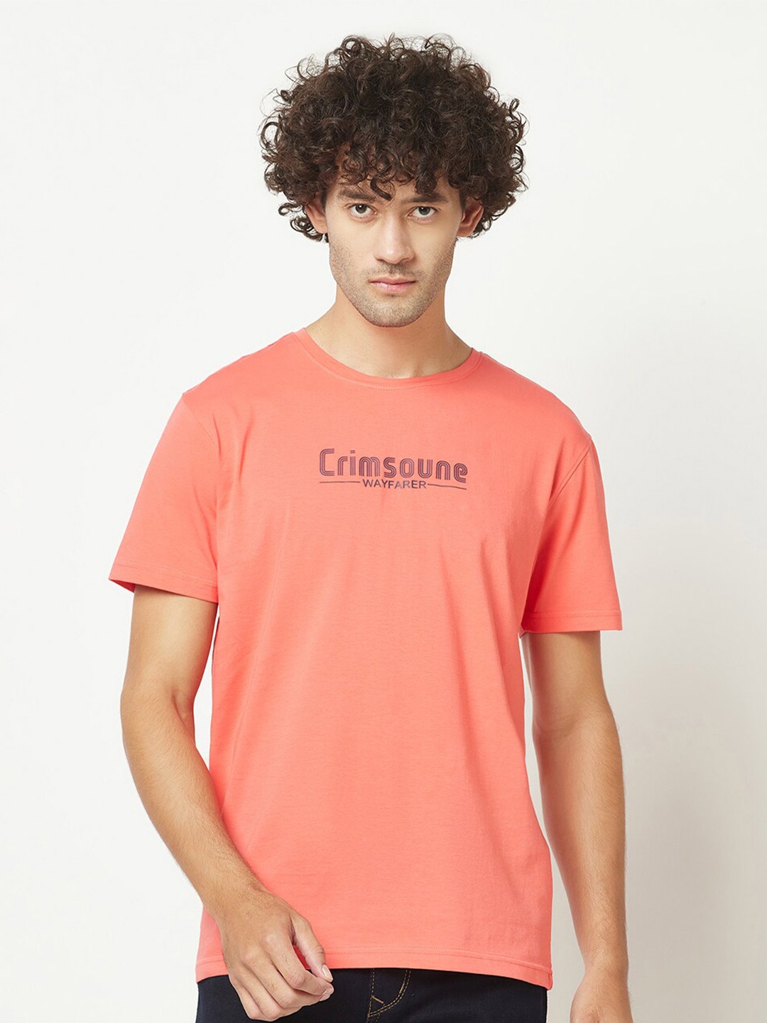 

Crimsoune Club Typography Printed Cotton T-shirt, Coral
