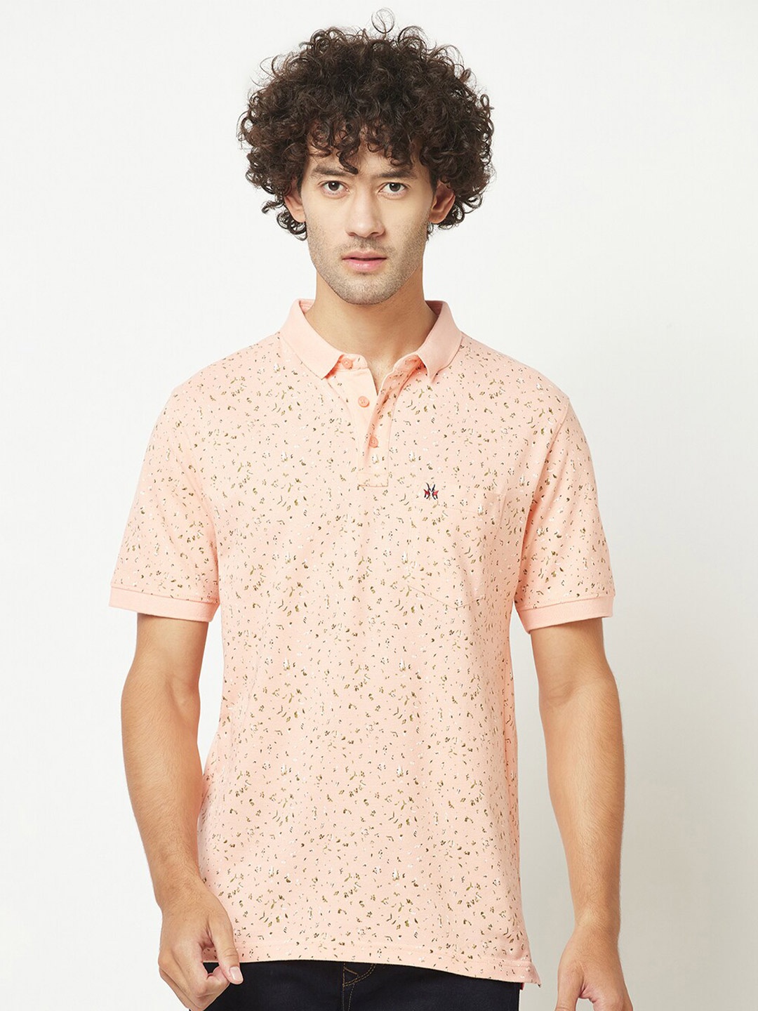 

Crimsoune Club Abstract Printed Polo Collar T-shirt, Peach