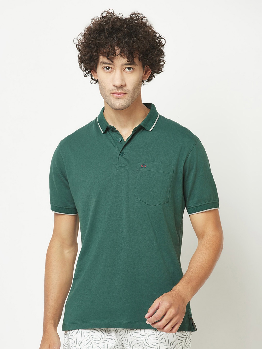 

Crimsoune Club Polo Collar Pure Cotton T-shirt, Green