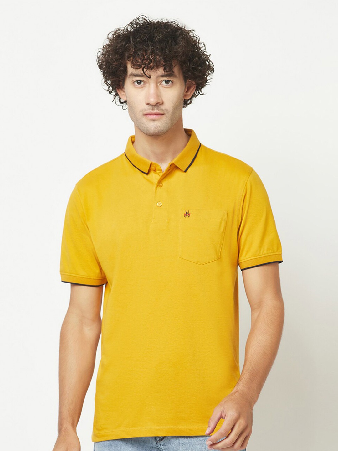 

Crimsoune Club Polo Collar Short Sleeves Pure Cotton T-shirt, Mustard