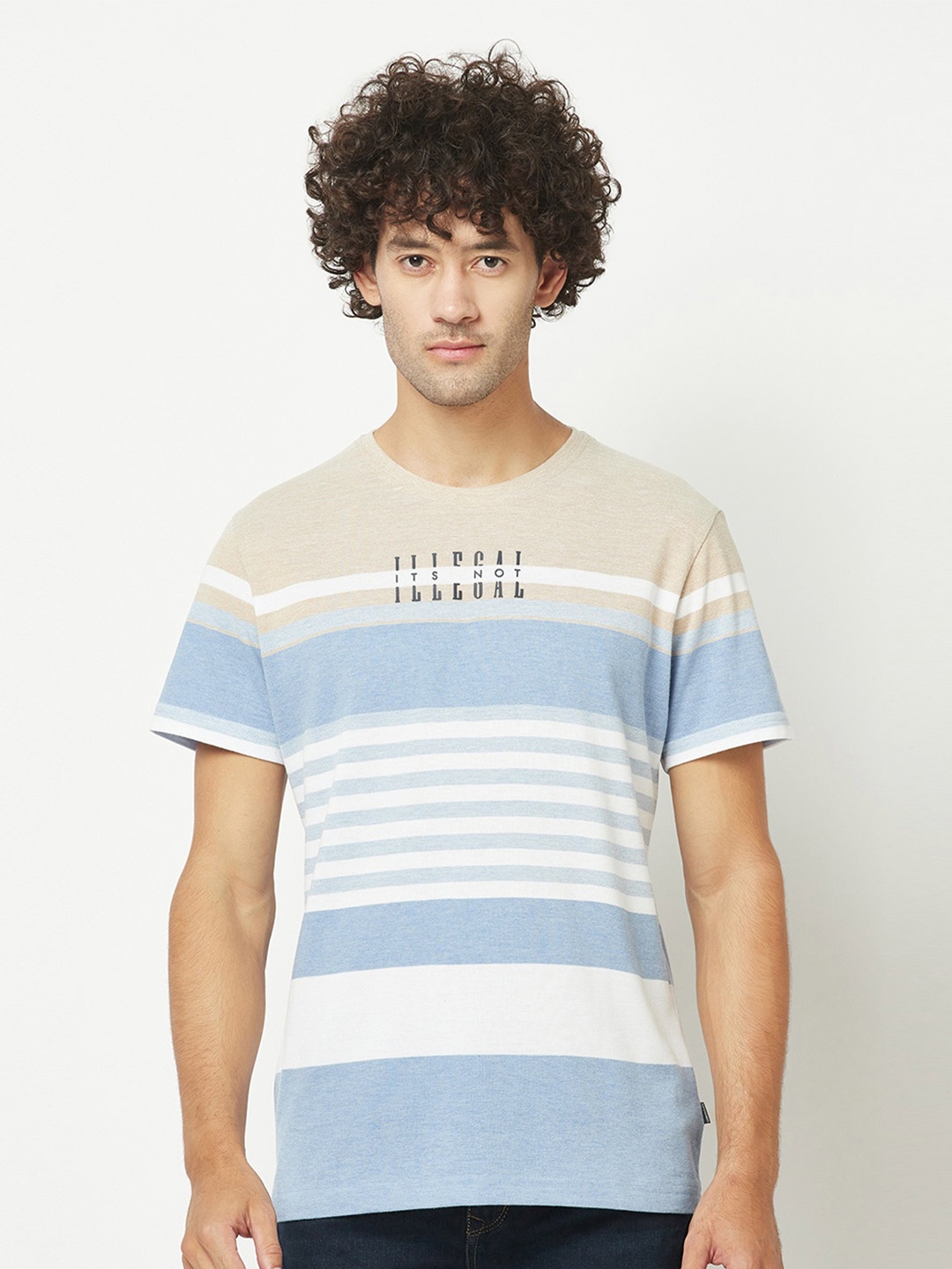 

Crimsoune Club Striped Round Neck T-shirt, Blue