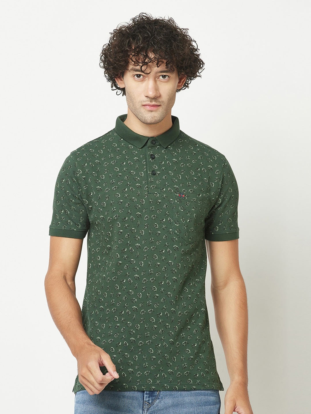 

Crimsoune Club Floral Printed Polo Collar T-shirt, Green