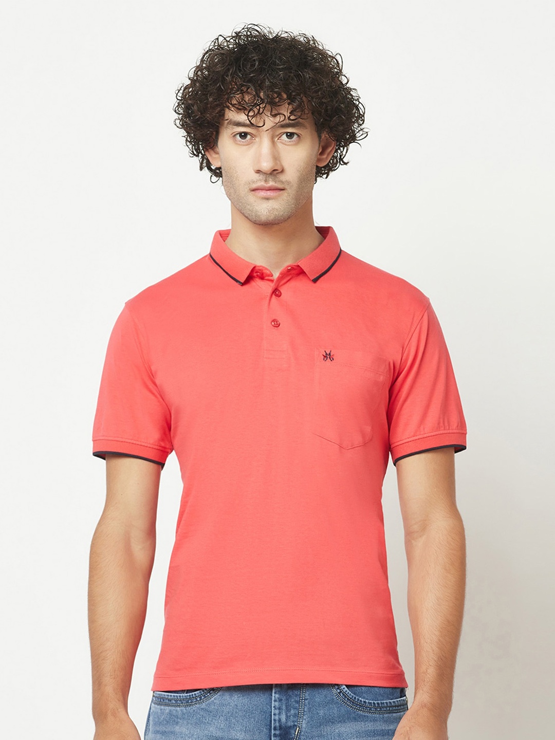 

Crimsoune Club Polo Collar Pure Cotton T-shirt, Coral