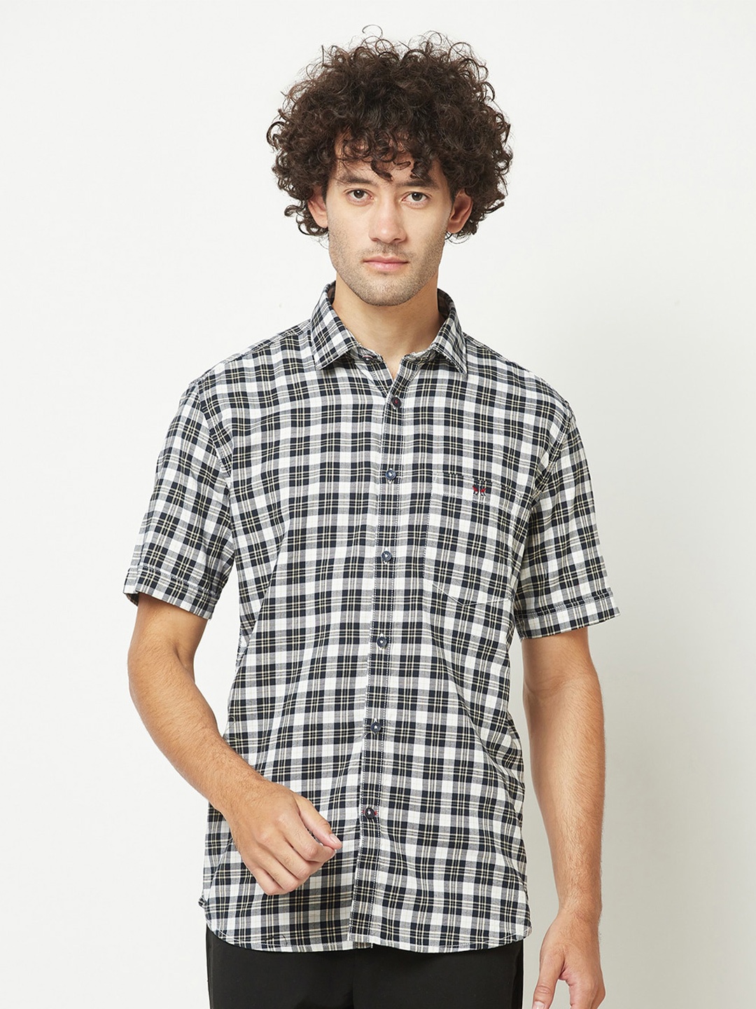 

Crimsoune Club Tartan Checks Sim Fit Cotton Casual Shirt, White