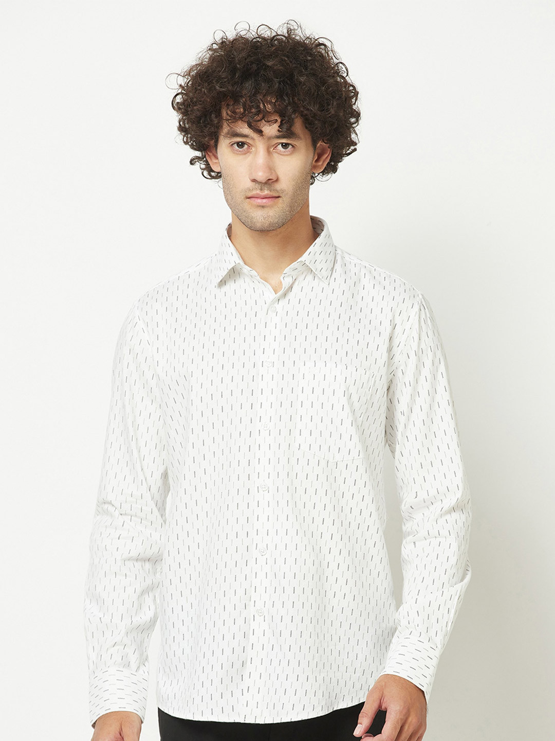 

Crimsoune Club Men Slim Fit Printed Casual Cotton Shirt, White