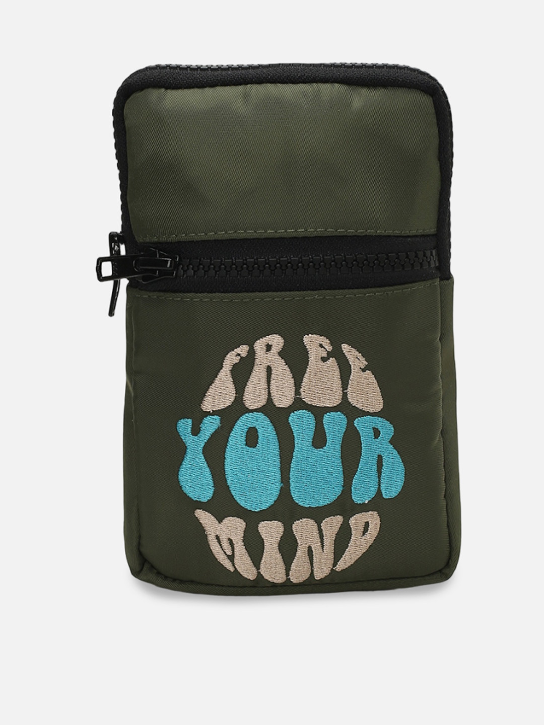 

max Typography Printed Structured Sling Bag, Green