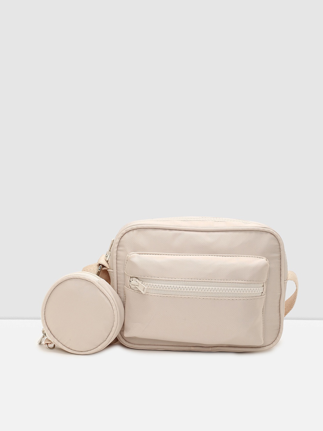 

max Textured Structured Sling Bag, Beige