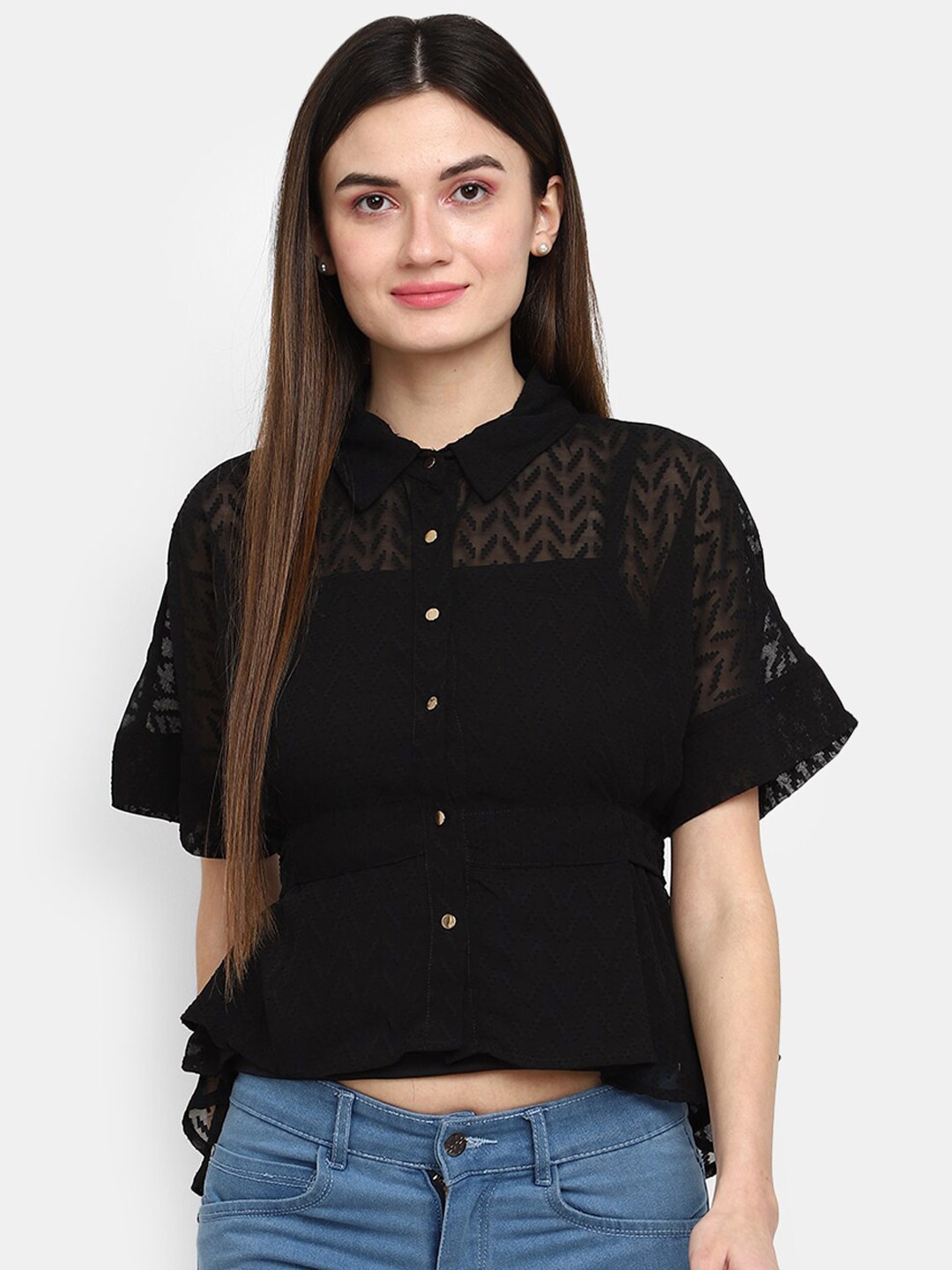 

V-Mart Cotton Shirt Style Top, Black