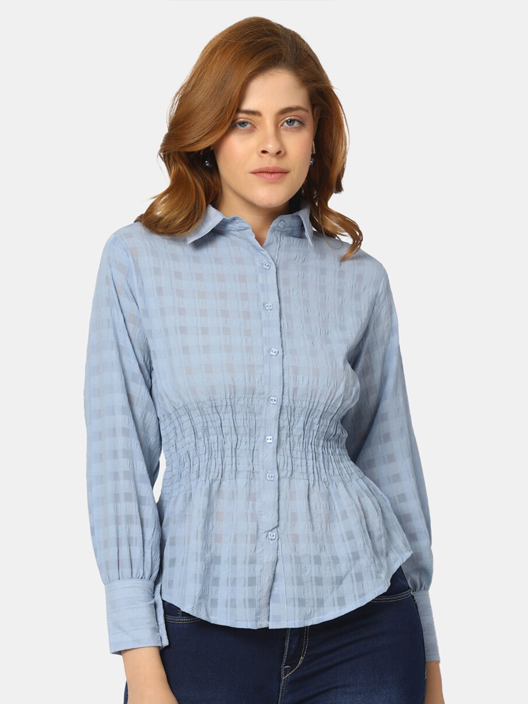 

V-Mart Cotton Checked Shirt Style Top, Blue