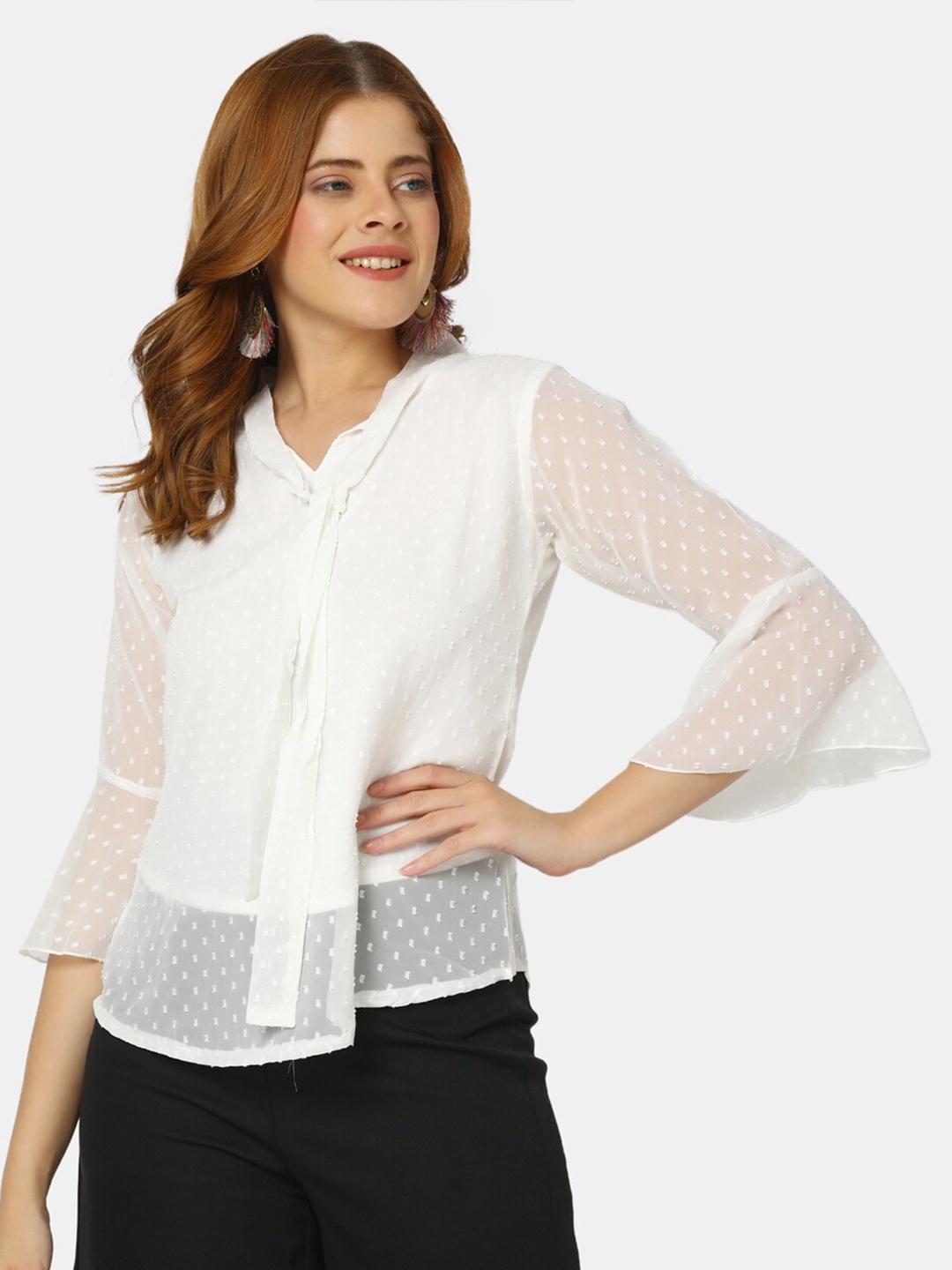 

V-Mart Tie-Up Neck Georgette Top, White