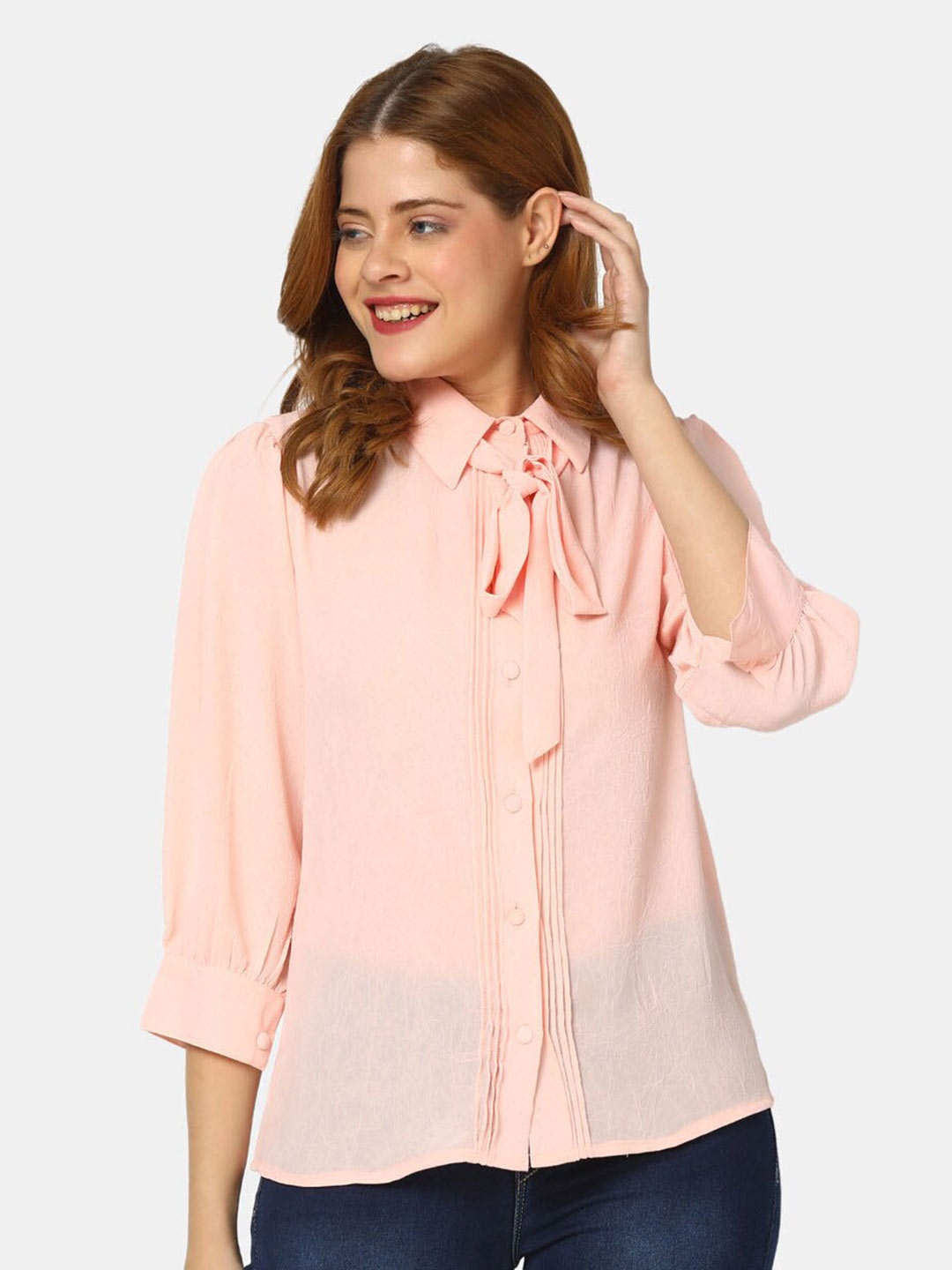 

V-Mart Cotton Shirt Collar Shirt Style Top, Pink