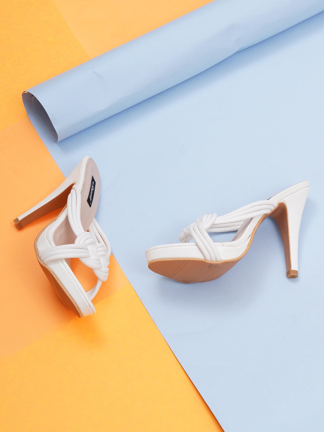 

Sherrif Shoes Woven Design Party Open Toe Stiletto Heels, White
