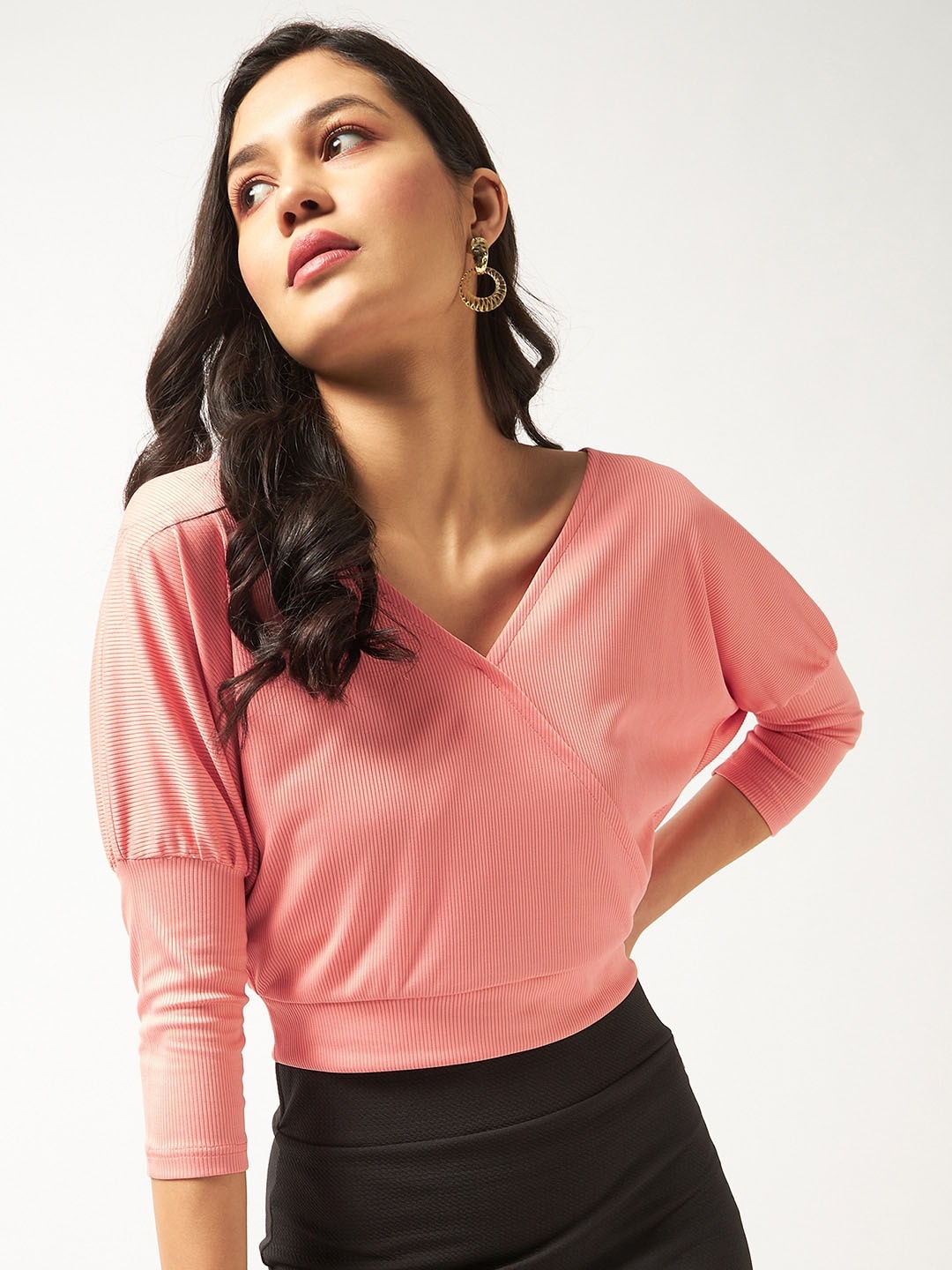 

Zima Leto Extended Sleeves Wrap Top, Peach