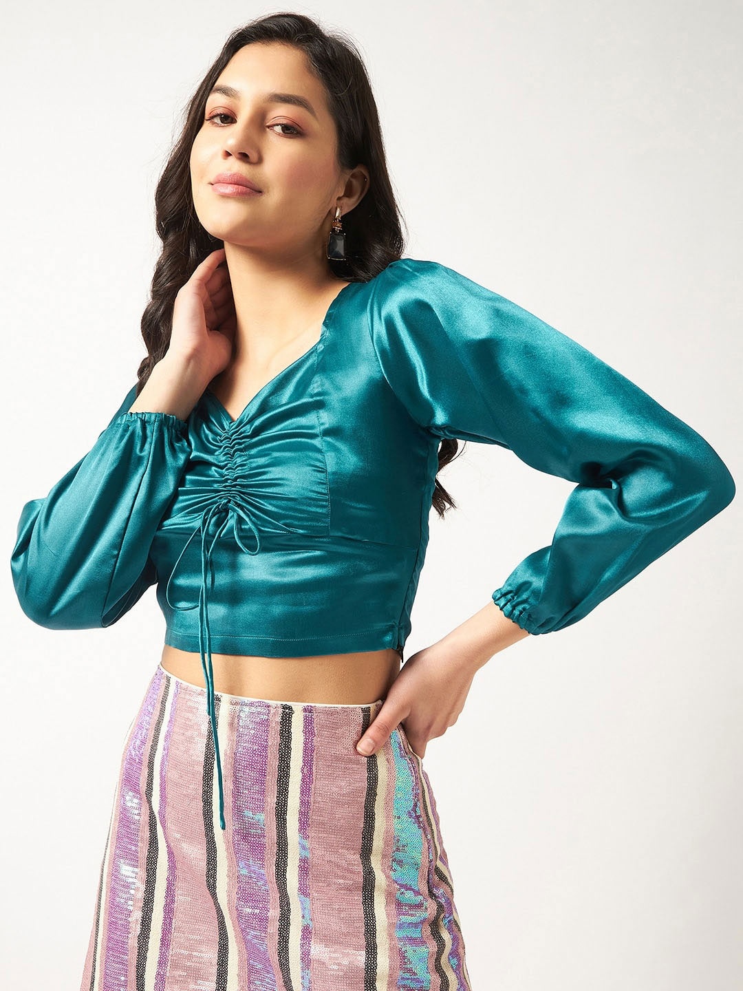 

Zima Leto V-Neck Wrap Crop Top, Green