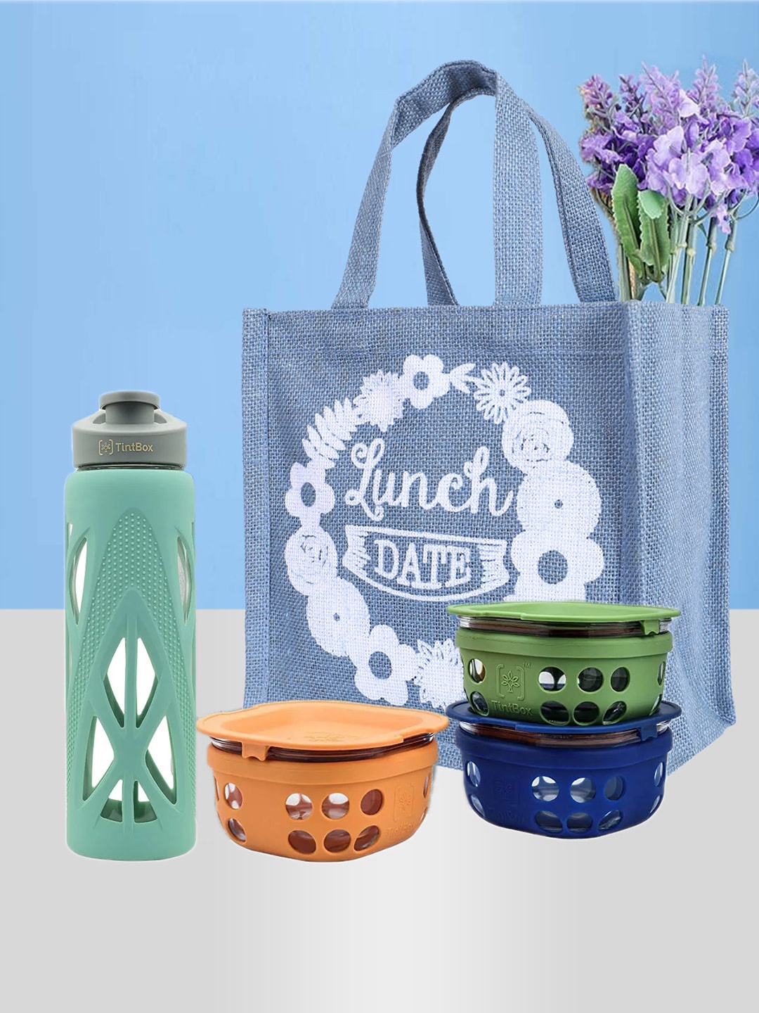 

Kuber Industries Set Of 4 Printed Jute Lunch Bags, Blue