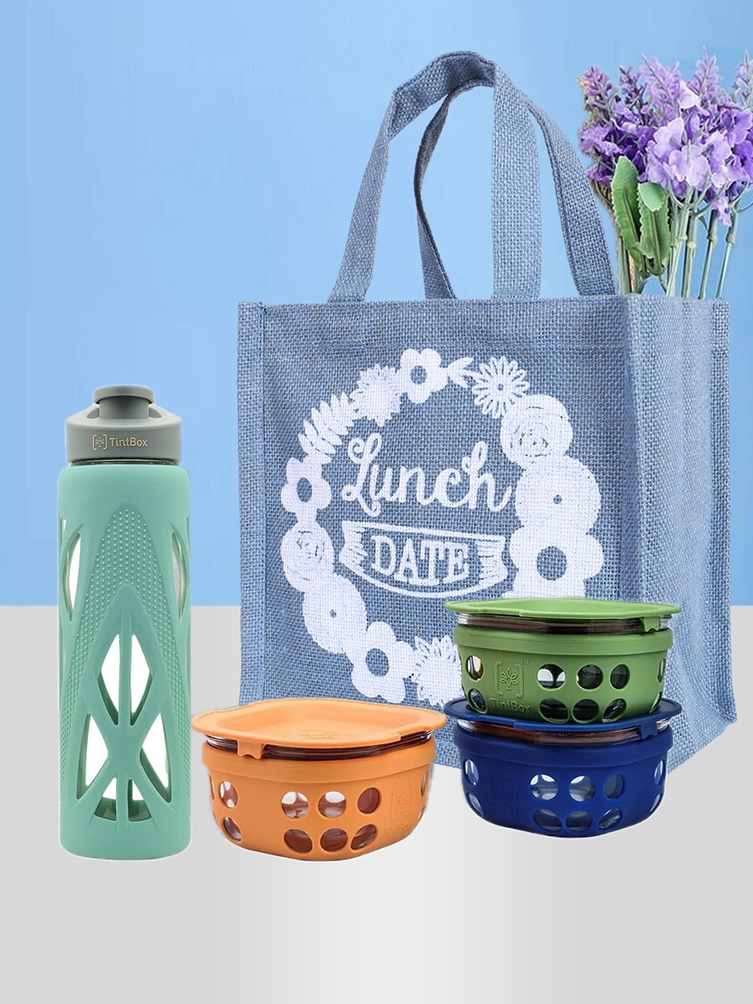 

Kuber Industries Set Of 3 Printed Jute Lunch Bags, Blue