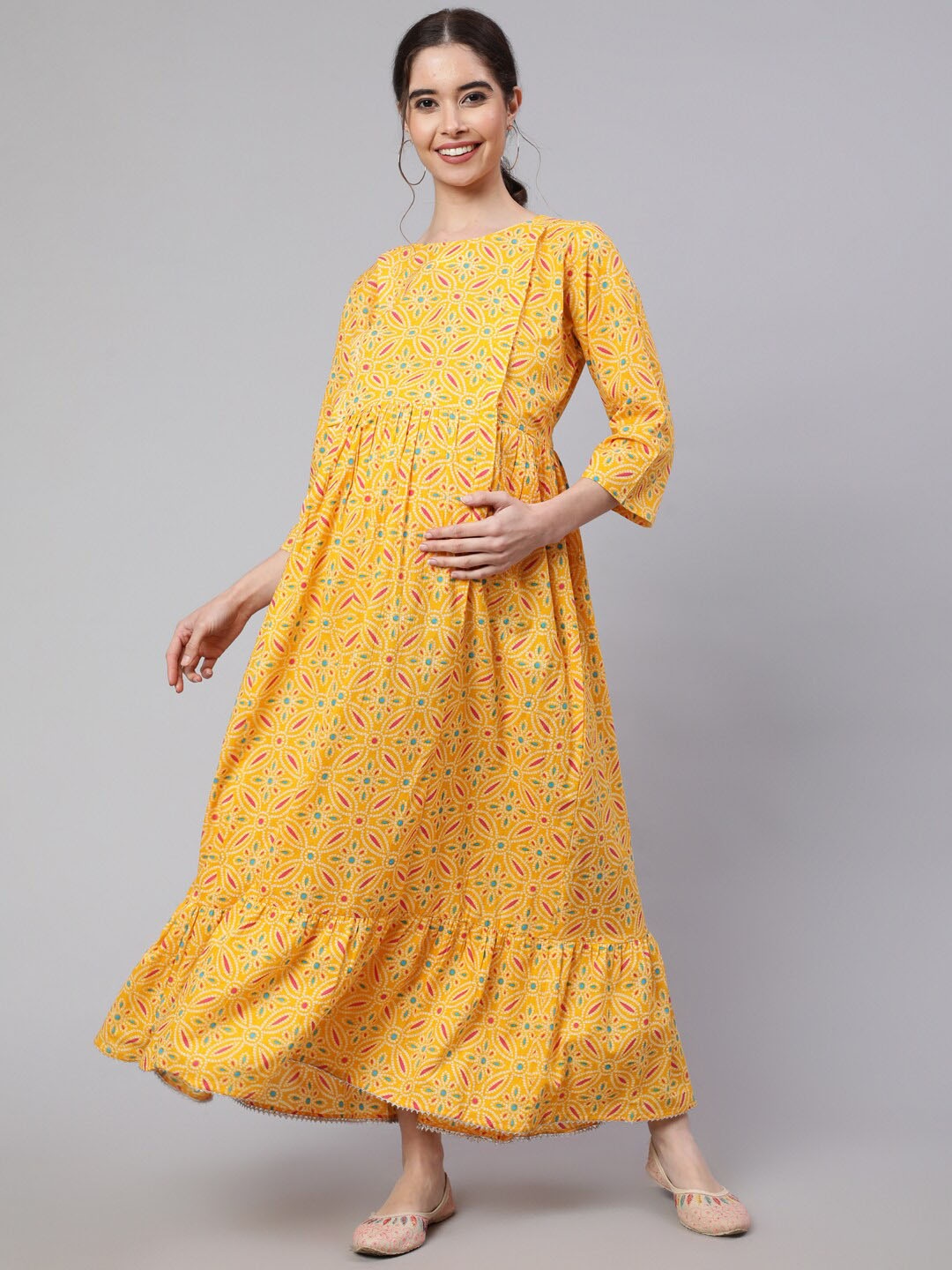 

Nayo Floral Printed Maternity Fit & Flare Dress, Yellow