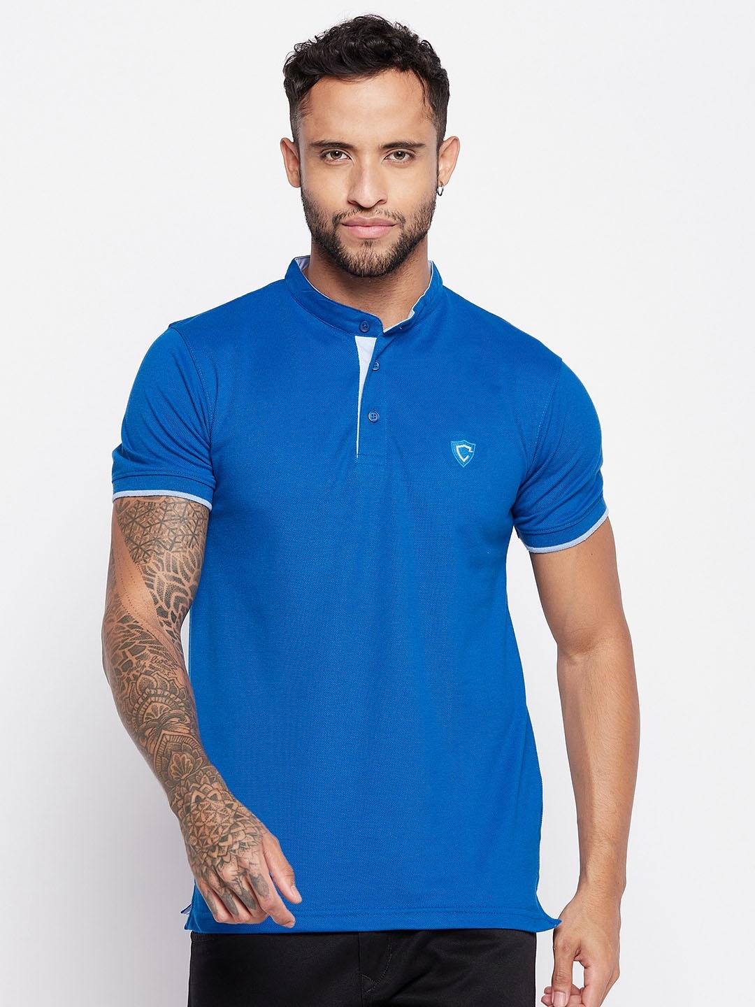 

Camey Henley Neck Cotton T-shirt, Blue