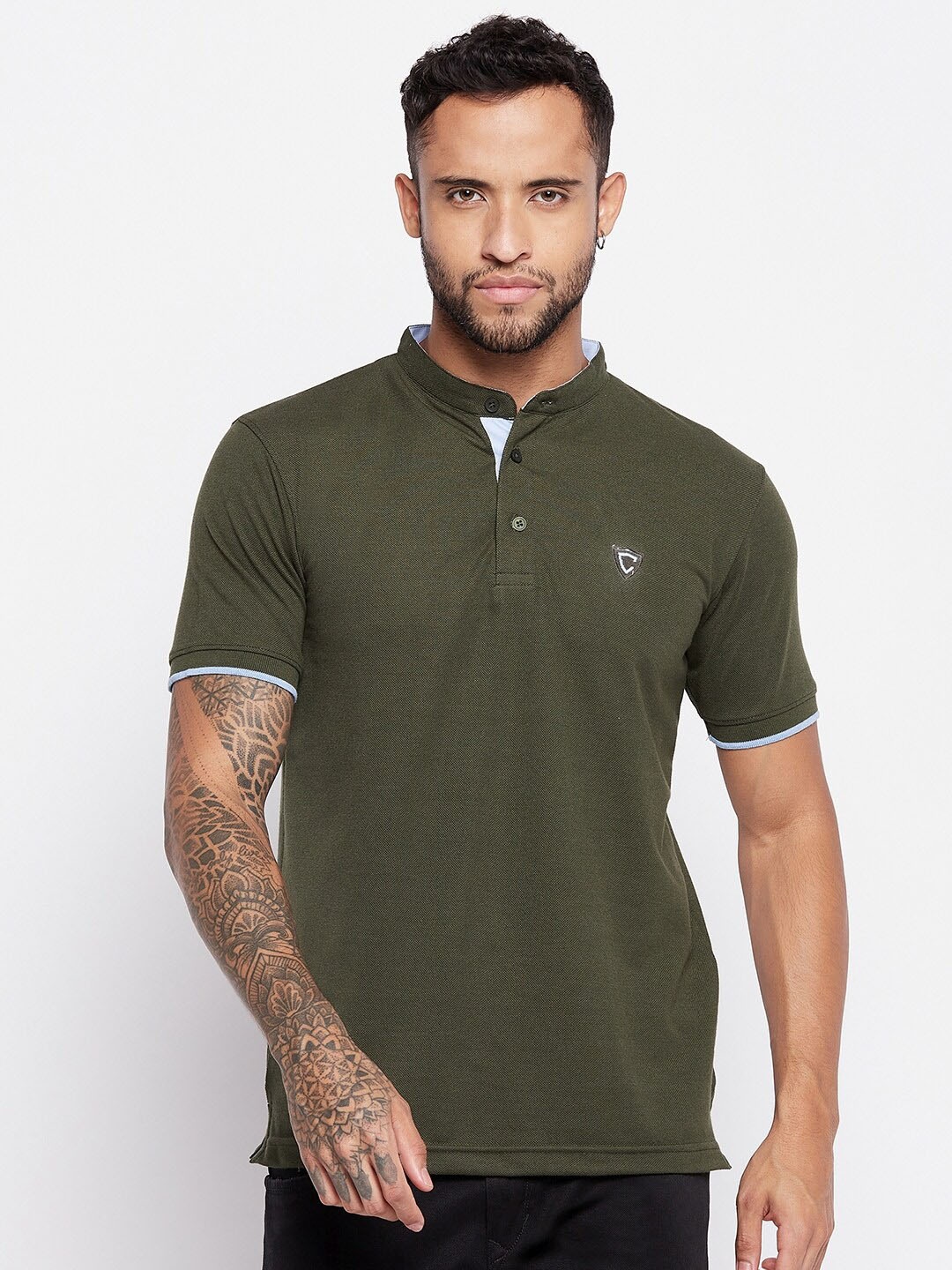 

Camey Mandarin Collar T-shirt, Green