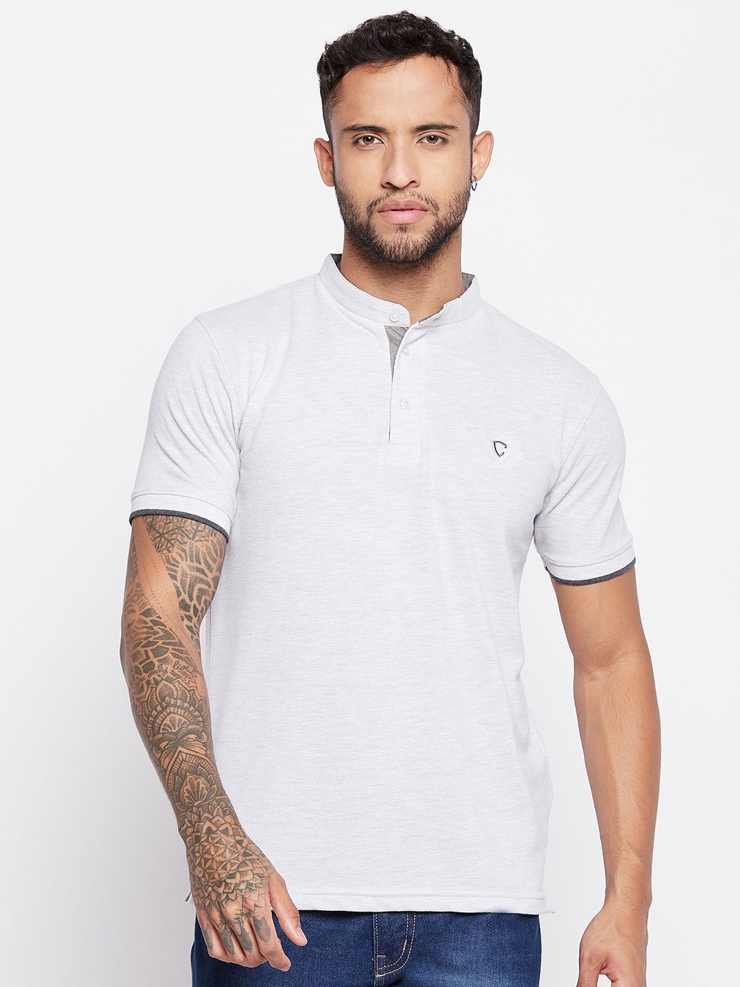 

Camey Henley Neck Cotton T-shirt, Off white