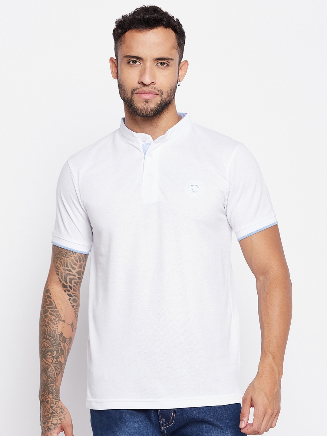 

Camey Henley Neck Cotton T-shirt, White