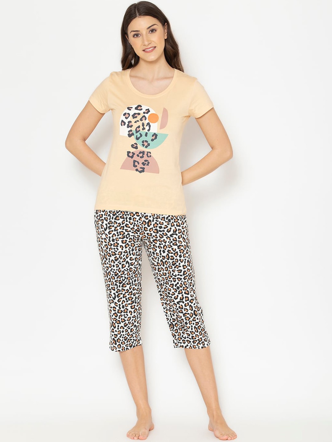 

Lounge Dreams Animal Printed Pure Cotton Night Suit, Brown