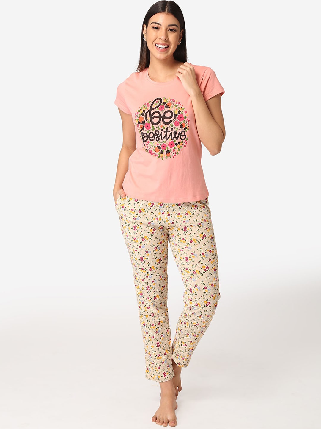 

Lounge Dreams Floral Printed Pure Cotton Night Suit, Pink
